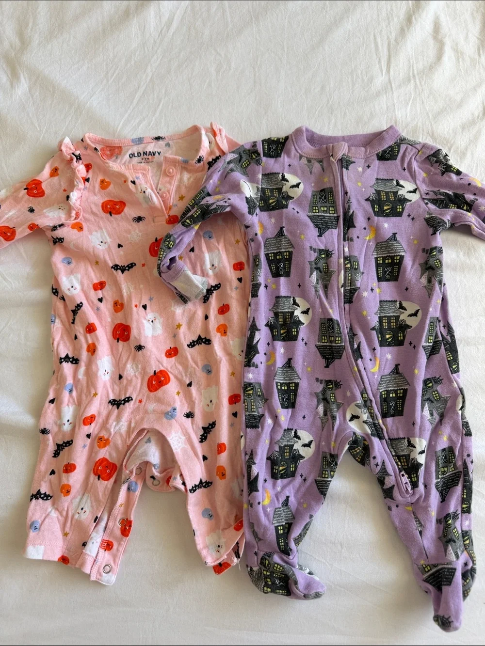 Old Navy Pink & Purple Halloween Footie One-Pieces size 0-3months